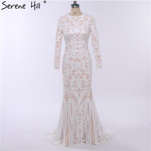 Mermaid Luxury Sequined Sparkly Evening Dresses Real Photo Long Sleeves Elegant Evening Gowns 2021 Real Photo LA6196