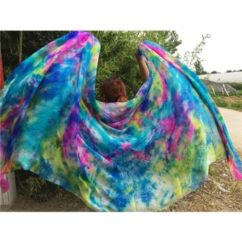 250*114cm Pure Silk Veils Belly Dance Hand Dyed Scarf For Belly Dancer Colorful Scarve Adult Purple Green Blue Free Shipping
