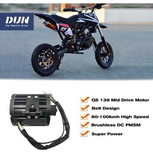 QS 72V 100KPH 138 3000W Peak 9kw PMSM Mid Drive Motor with Belt Design For Electric Motorcycle