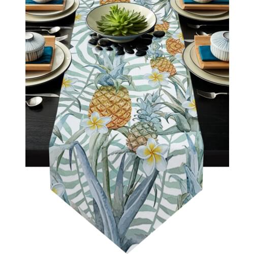Tropical Fruit Pineapple Flower Plumeria Modern Table Runner Wedding For Party Event Home Decoration Table Mat Decor Accessories