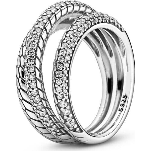 Triple Band Pave Snake Chain Pattern Rings Women 925 Sterling Silver Clear CZ Wedding Engagement Ring Fine Jewelry Bijoux 2020