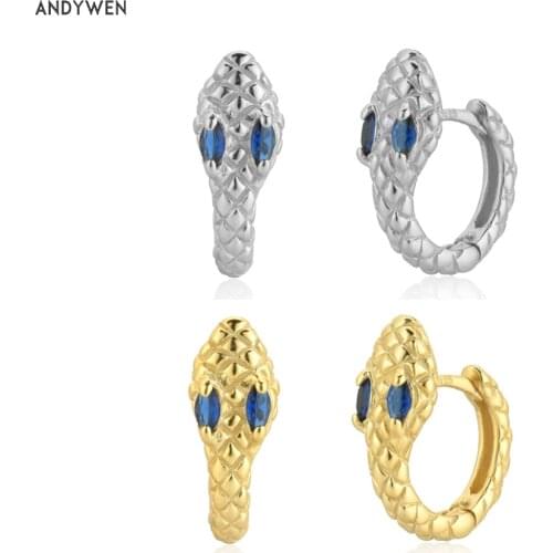 ANDYWEN 925 Sterling Silver Blue Eye Zircon Pave Luxury Zircon Huggies Hoops Piercing Party Jewellry 2020 Rock Punk Crystal
