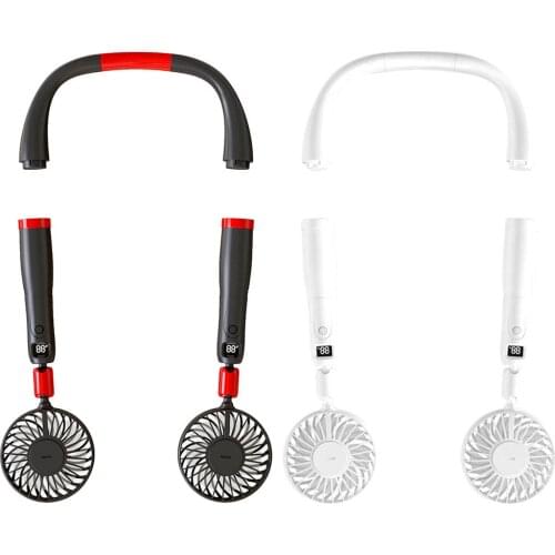 USB Dual-use Hanging Neck Fan Portable Rechargeable Detachable Handheld Cold Fan Adjustable Digital Display Cooler 3 Speed
