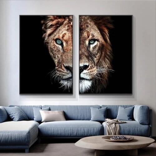 African Wild Animals Lion and Lioness Family Canvas Painting Posters Prints Wall Art Picture Cuadros Home Decoration Room Decor
