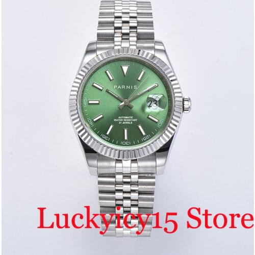 PARNIS New Arrival Green Mechanical Men Watch Fluted Bezel MIYOTA 8215 Sapphire Crystal