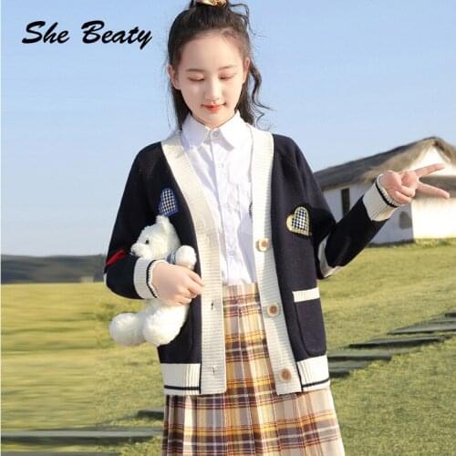 She Beaty Sweater Cardigans Women Clothes V-Neck Single Breasted Loose Casual Pocket Appliques Love Knitted Traf Y2k Tops Korean