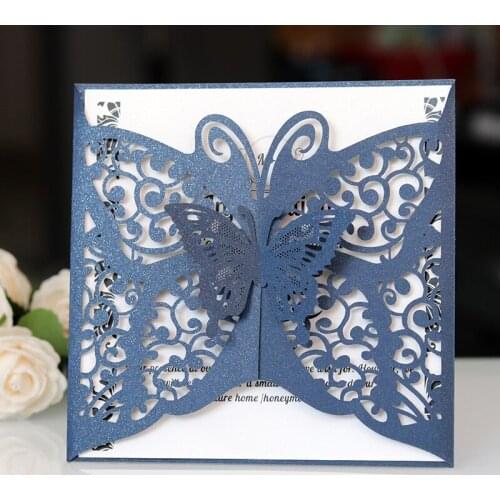 100pcs Hollow Laser Cut Wedding Invitations Card European Butterfly Greeting Cards Elegant Birthday Wedding Party Decoration
