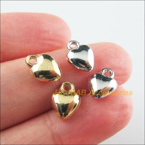 150Pcs Retro Dull Silver Plated KC Gold Color Acrylic Tiny Heart Charms Pendants 8x10mm