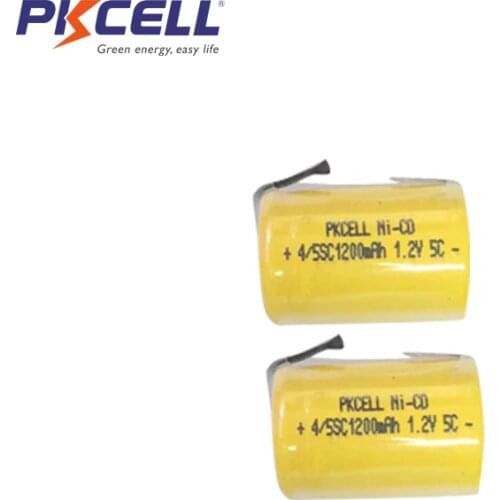 2Pcs PKCELL 1200mah Sub C SC 4/5sc 1.2V nicd Rechargeable Battery Flat Top With Tabs For Shaves And Emergency Lighting Radios