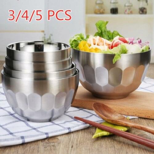 3/4/5PCS 304 Stainless Steel Bowl Heat-resistant Thickening Multi-size Food Container Adult Student Child Household Tableware