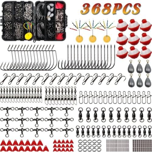 368Pcs/Box Fishing Accessories Tackle Kit Sinker Weights Crossline Barrel Swivel Hooks Swivel Snap Sinker Slides Fishing Beads