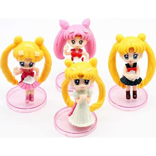 4Pcs/Set Sailor Moon Mars Tsukino Usagi Anime Peripheral Action Figures Model Toycollection Decoration Doll Gift For Children