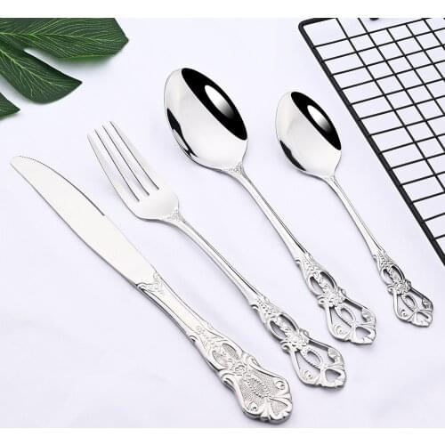 4Pcs Mirror Dinnerware Silver Cutlery Set Stainless Steel Flatware Royal Spoon Fork Knife Kitchen Western Tableware Silverware