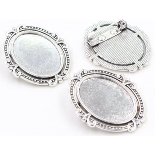5pcs 18x25mm Inner Size Antique Silver Plated Brooch Pin Classic Flower Style Cameo Cabochon Base Setting Tray-C1-39