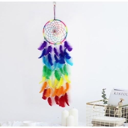 594C Dream Catcher Colorful Dreamcatchers Handmade Rainbow Traditional Feather Hanging Home Wall Decoration Kid Bedroom Ornament