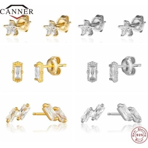 CANNER Mini 925 Sterling Silver Stud Earrings For Women 18k Gold Plated CZ Zircon Piercing Earring Earings Jewelry Pendientes
