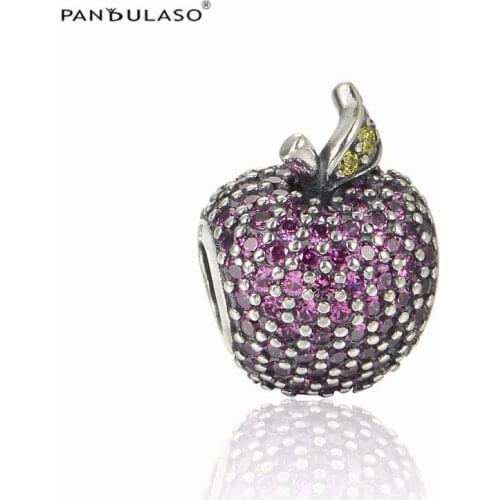 Pave Apple Charms For Jewelry Making Fits Original Charms 925 Silver Bracelets & Bangle Woman DIY Sterling Silver Beads