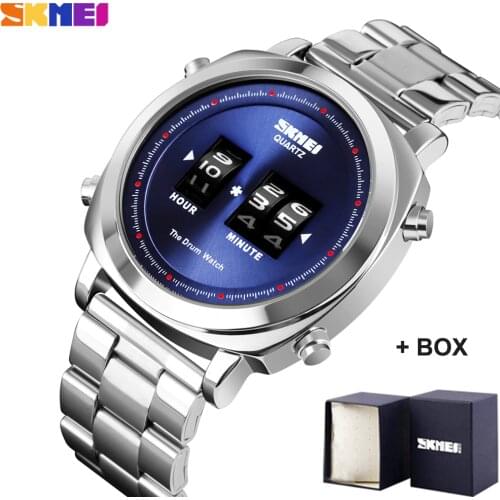 SKMEI New Mens Digital Watches Steel Strap Wristwatch With Box Waterproof Gifts For Men Clock Free Shipping Relogio Masculino
