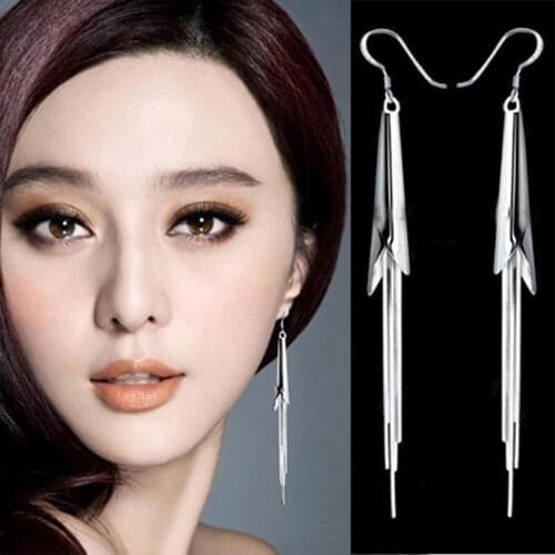Long Silver Plated Chains Tassel Dangle Earrings Bright Drop Earrings for Women