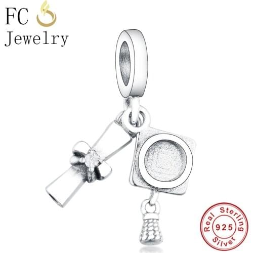FC Jewelry Fit Original Pandora Charm Bracelet 925 Silver Book Scroll Graduation Mortarboard Hat Bead Making Women Berloque 2021