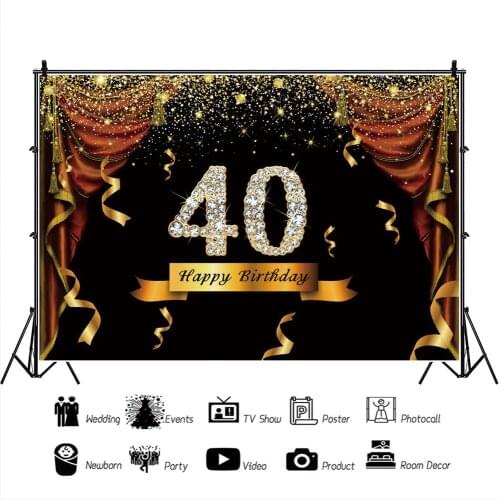 Happy 40th Birthday Portrait Photography Backdrop Decor Celebration Party Photo Background Studio Photocall Props