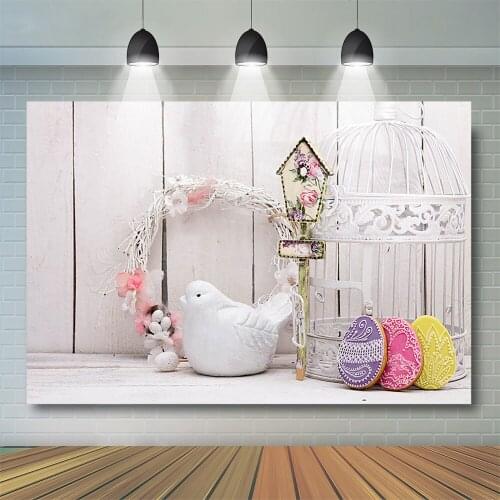 Easter Birds Backdrop Spring Portrait Photoshoot Flowers Kids Baby shower Retro Wood Door Homing Pigeon Background Birthday Prop