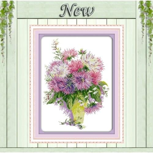 Asters flower basket,counted print on the canvas DMC 11CT 14CT Cross Stitch kit,needlework embroidery Set,Beautiful Flowers vase