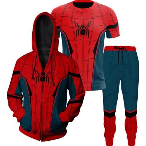 Spider Far From Home Cosplay Costume Adult Unisex Hoodie T-shirt Pant Full Sets for Halloween Carnival Costumes