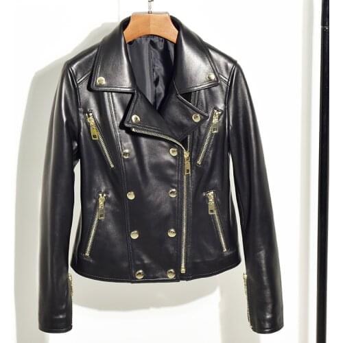 Women Motorcycle Jackets Genuine 2020 Autumn Winter Fashion Short Slim Sheepskin Real Leather Biker Jacket Coats Ladies