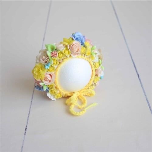 Lemon Yelllow Flower Hat Photography Prop Handknit Cute Flower Bonnet Baby Shower Gift Photo Props