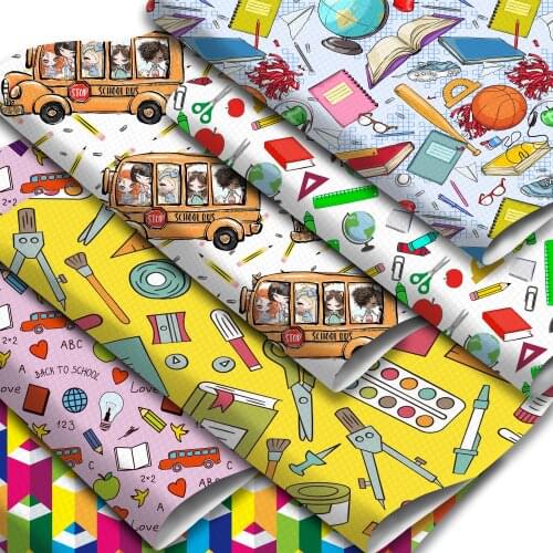 Back to School Faux Leather Sheets Letters Numbers Books Printed Synthetic Leather Fabric for DIY Earrings Bows Making