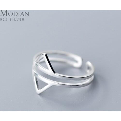 Modian Authentic 925 Sterling Silver Simple Double-sided Triangle Ring for Women Geometric Open Adjustable Finger Ring Jewelry