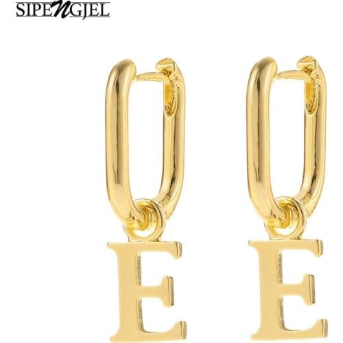 1 Pair Fashion Cute Initial Letter Earrings Gold Color Geometric Oval Small Hoop Earrings For Women Vintage Jewelry 2020
