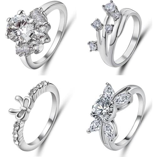 Fashion Crystal Flower Bowknot Wedding Rings For Women Zircon Engagement Rings charm exquisite Jewelry gift