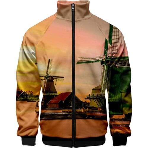 Beach Windmill Stand Collar Zipper Sweatshirts Men Women Ocean Sky Beautiful Seaside View Zipper Hoodie Mens 3D Autumn Coats