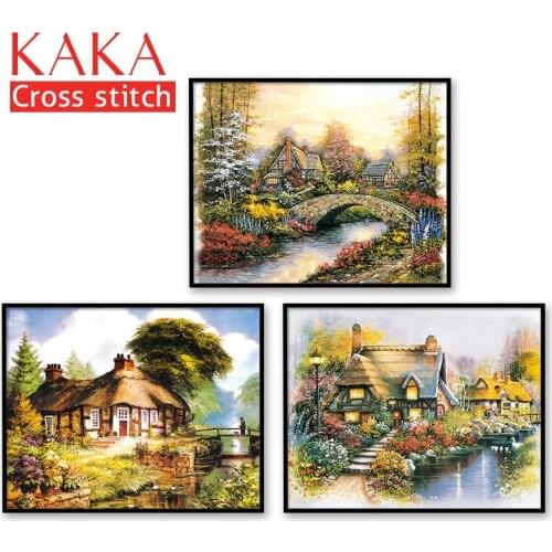 Cross stitch kits,Embroidery needlework sets with printed pattern,11CT-canvas for Home Decor Painting,Landscape Full NCKS029