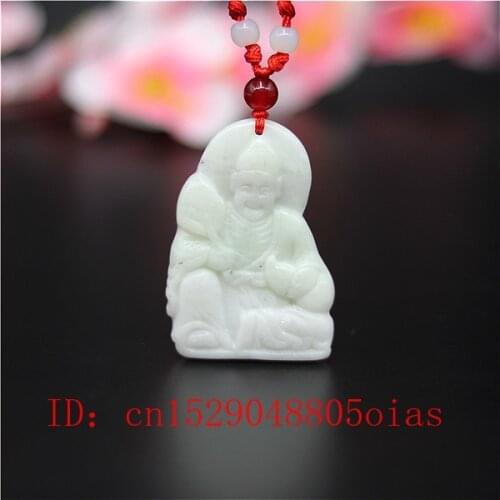 Natural White Chines Jade Buddhism Pendant Necklace Charm Jewellery Fashion Accessories Carved Jigong Amulet Gifts for Women Men