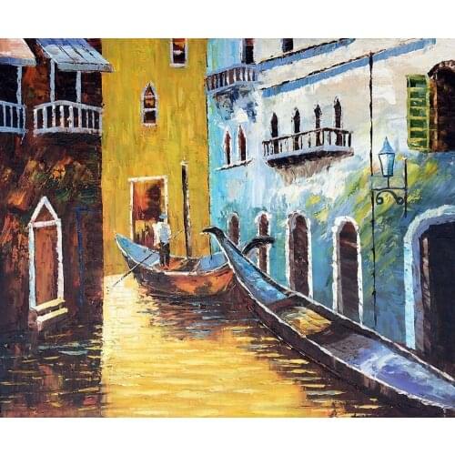 New Year Gift Decorative Art Oil Paint Painting Landscape Wall Painting on Canvas Gondolas of Venice Home Decor Art Hand Painted
