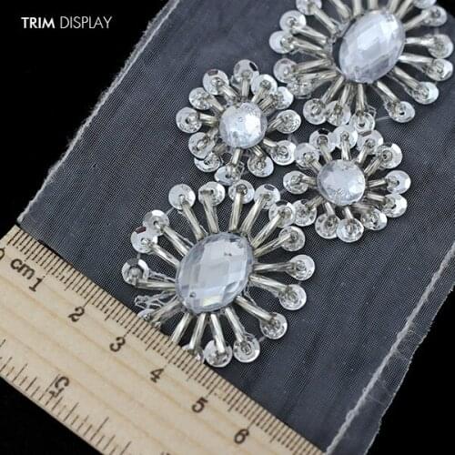 Beaded Sequin Rhinestones Craft Lace Polyester Ribbon Trim Embellishment Applique Trimming 75mm Sewing Apparel Supplies 5yd/T921