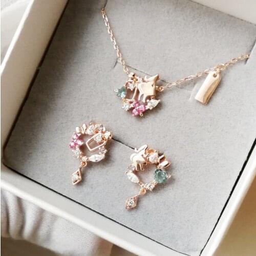 Alice In Wonderland 925 Sterling Silver Necklace Pendant Earrings Jewelry Set For Women Girls Engagement Birthday Gifts