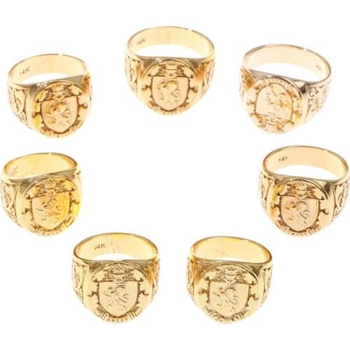 Punk Hand Carved Rings For Men Gold Color Armor Lion Crown Signet Ring Personality Gifts Ring Jewelry