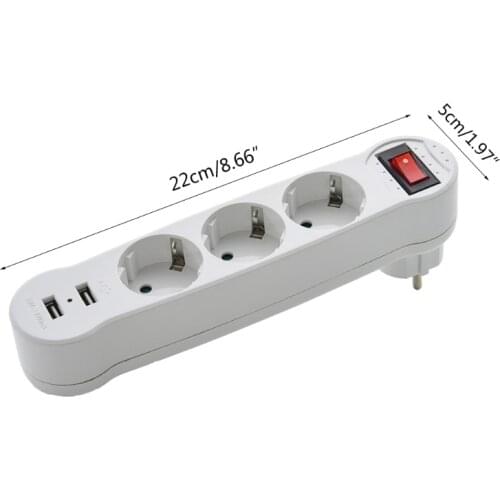 Porous Terminal Board 16A Conversion Plug Dual USB Ports 1 to 3 Way EU Standard Power Adapter Socket Strip