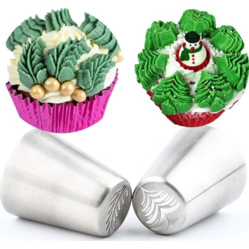 Christmas Tree 2Pcs Decoration Cake Piping Icing Tips Russian Pastry Nozzles Baking Cupcake Cookie Confectionery Tools
