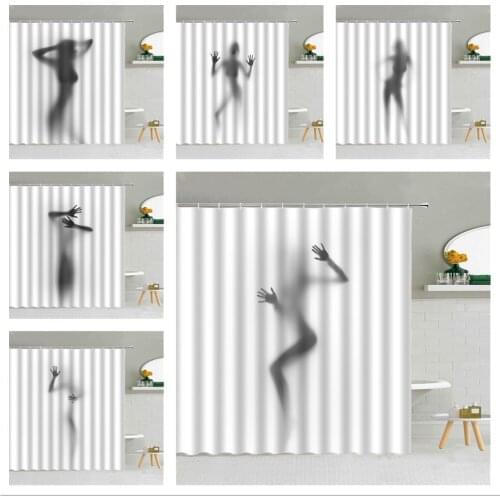 Sexy Women Bathing Shadow Pattern Shower Curtain Minimalist Creative Design Bathroom Decor Waterproof Fabric Curtains With Hooks