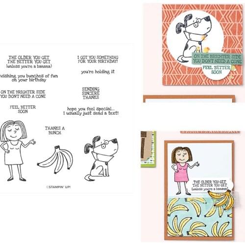 Dog Girl Pug Banana Cutting Dies and Stamps Scrapbook Dariy Decoration Stencil Embossing Template Diy Greeting Card Handmade