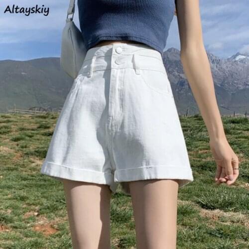 Summer Shorts Women Elegant Solid High Waist All-match Holiday Simple Chic Ladies Vacation Denim Leisure Fashion Ulzzang Trouser