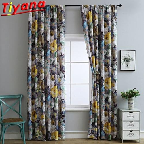 1 PC 100*130 American Style Flowers Printed Curtains for Living Room Modern Art Plant Blackout Window Drapes for Bedroom *NT