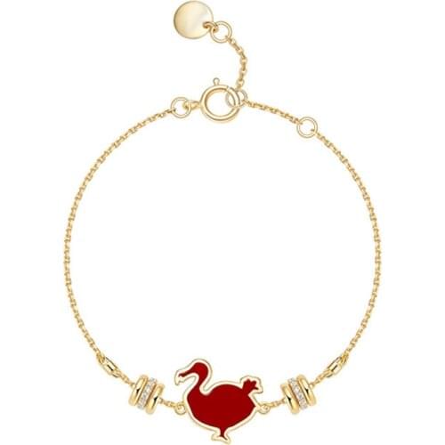 SOELLE Real 925 Sterling Silver Gold Color Chain Red Dodo Bird Bracelet micro cubic zirconia Women Fashion party Jewelry