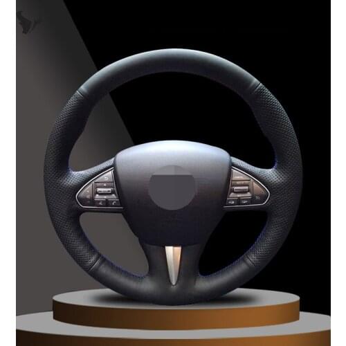 Hand-stitched Black Artificial Leather Steering Wheel Cover for Infiniti Q50 2014 2015 2016 2017 QX50 2015 2016 2017