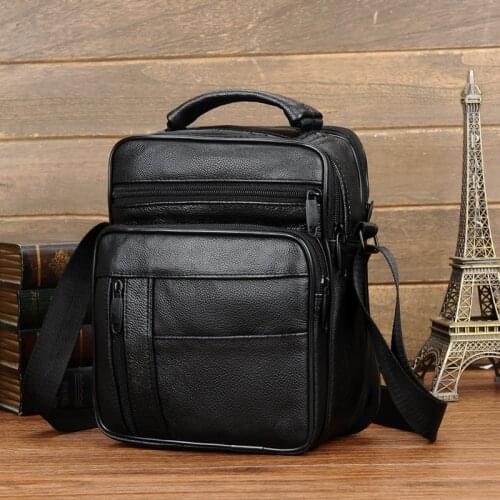 Messenger bag one-shoulder vertical travel zipper leather bag on business trip business bag portable
